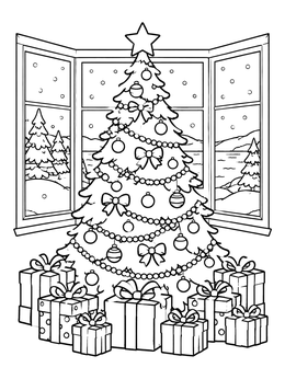 Free printable Christmas Tree By The Bay Window coloring page