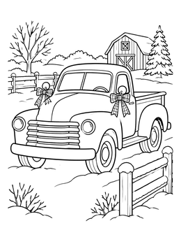 Free printable Vintage Farm Truck In Winter coloring page