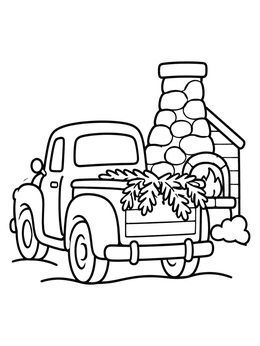 A vintage pickup with pine branches in this christmas truck coloring page.