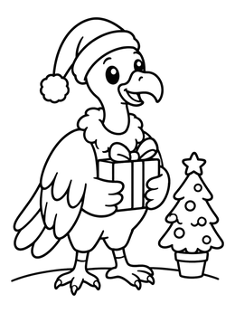 Free printable Festive Turkey Vulture With Christmas Gift coloring page