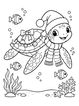 Free printable Festive Sea Turtle In Santa Hat coloring page
