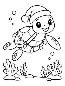 Free printable Festive Sea Turtle With Santa Hat coloring page