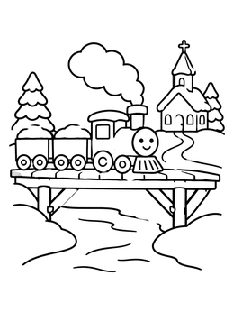 Free printable Toy Train Crossing Bridge In Winter coloring page