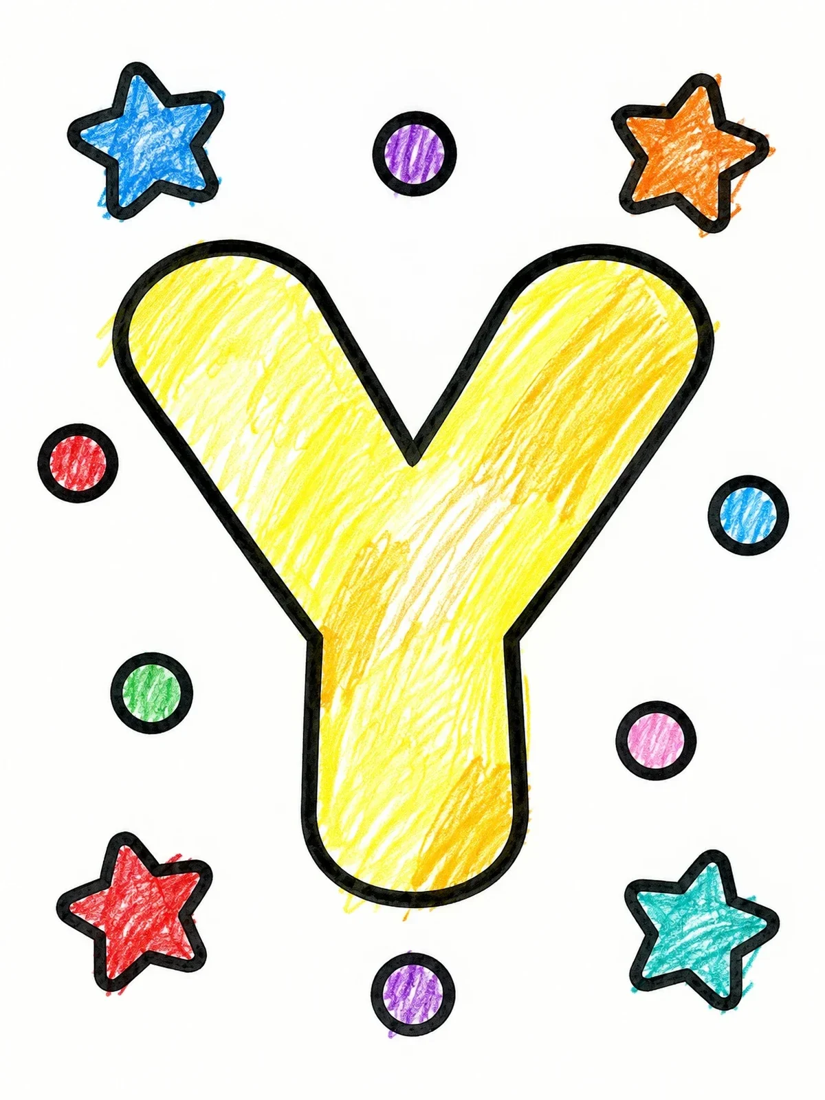 Colored example of the Chunky Capital Letter Y With Stars coloring page
