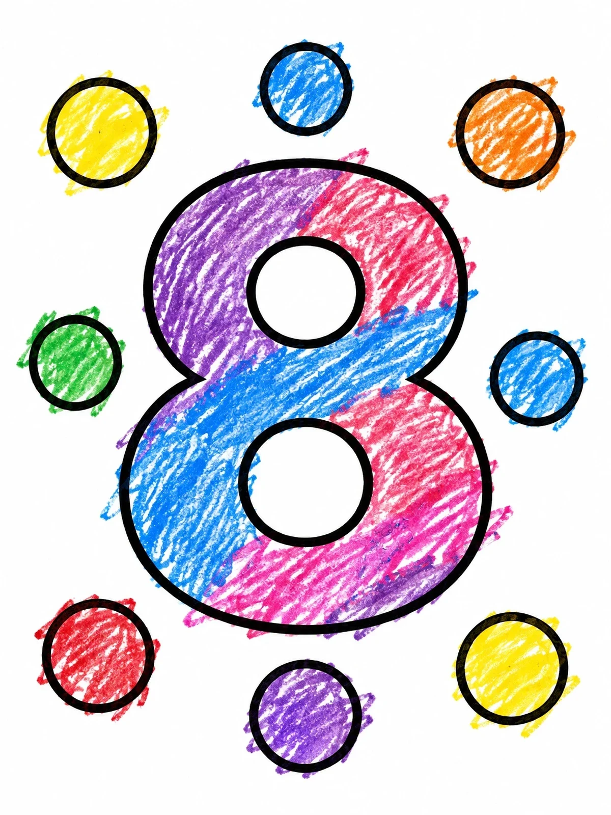 Colored example of the Chunky Number Eight With Polka Dots coloring page