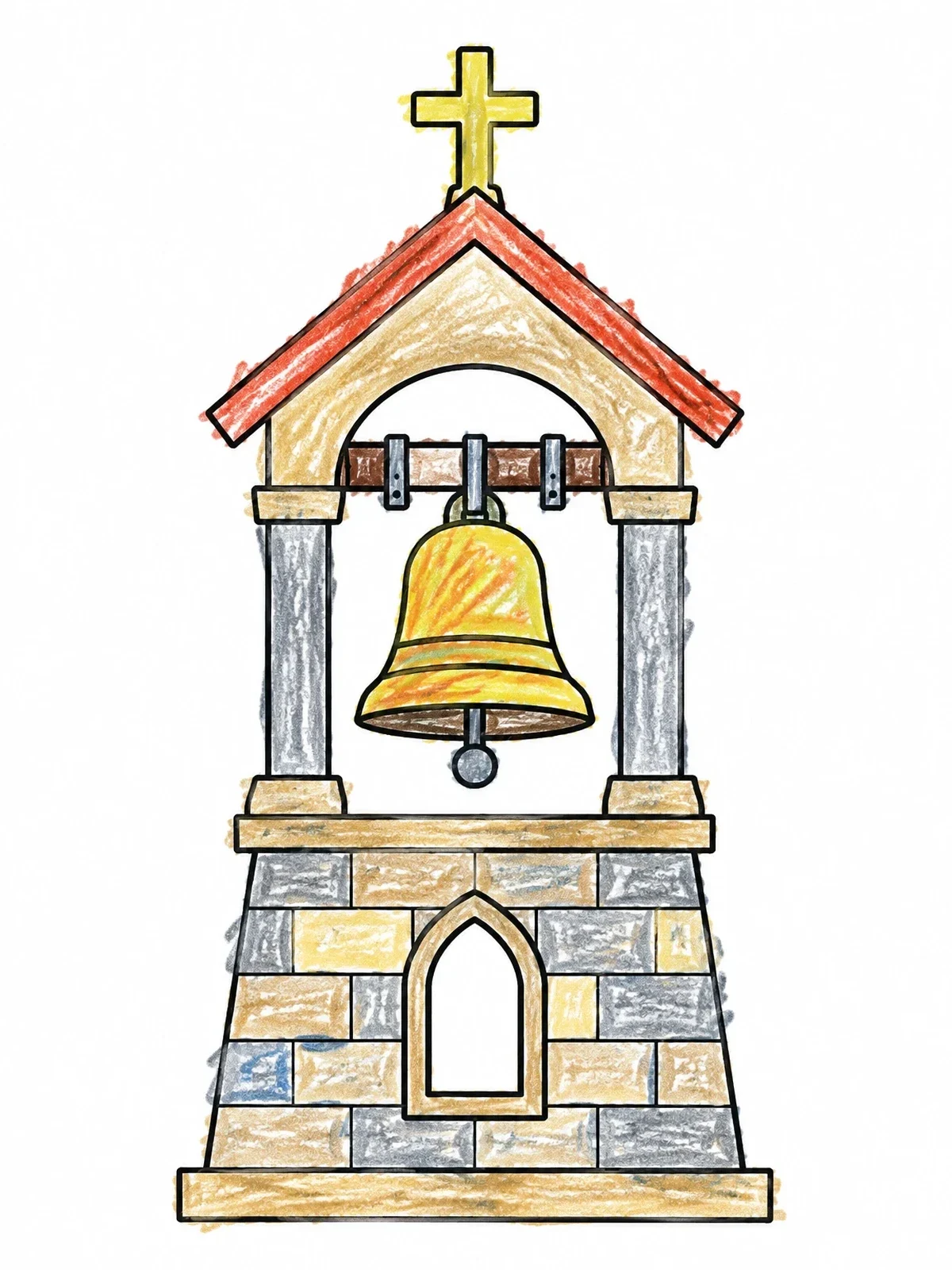 Colored example of the Church Belfry Tower With Bell coloring page