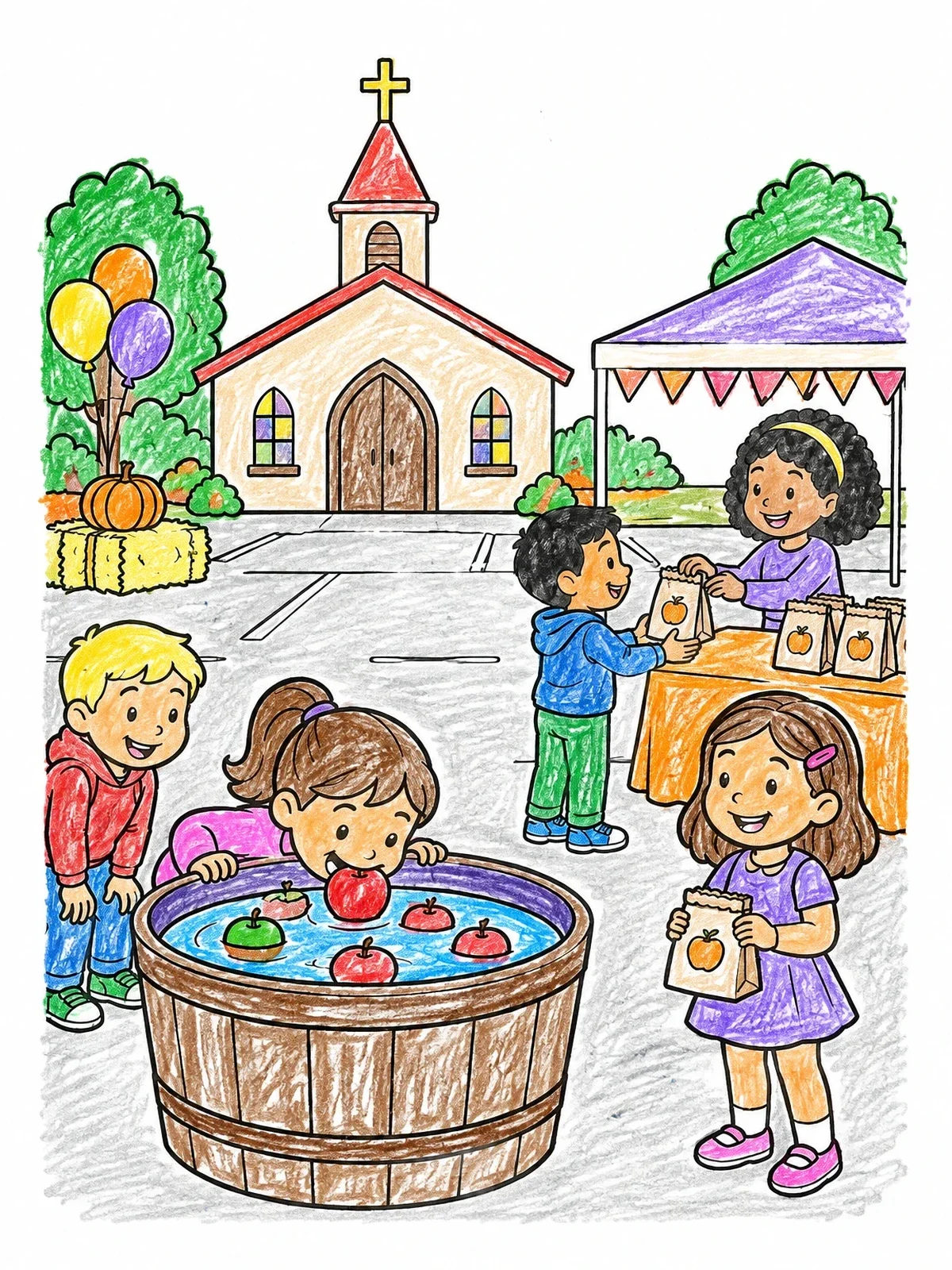Colored example of the Church Fall Harvest Festival Games coloring page