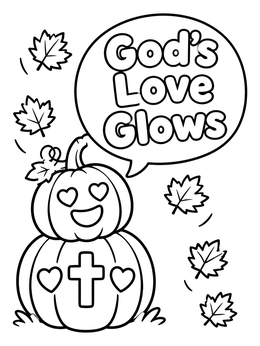 Free printable God's Love Glows Stacked Pumpkins coloring page