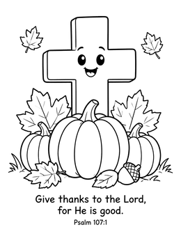 Free printable Harvest Cross With Pumpkins And Leaves coloring page