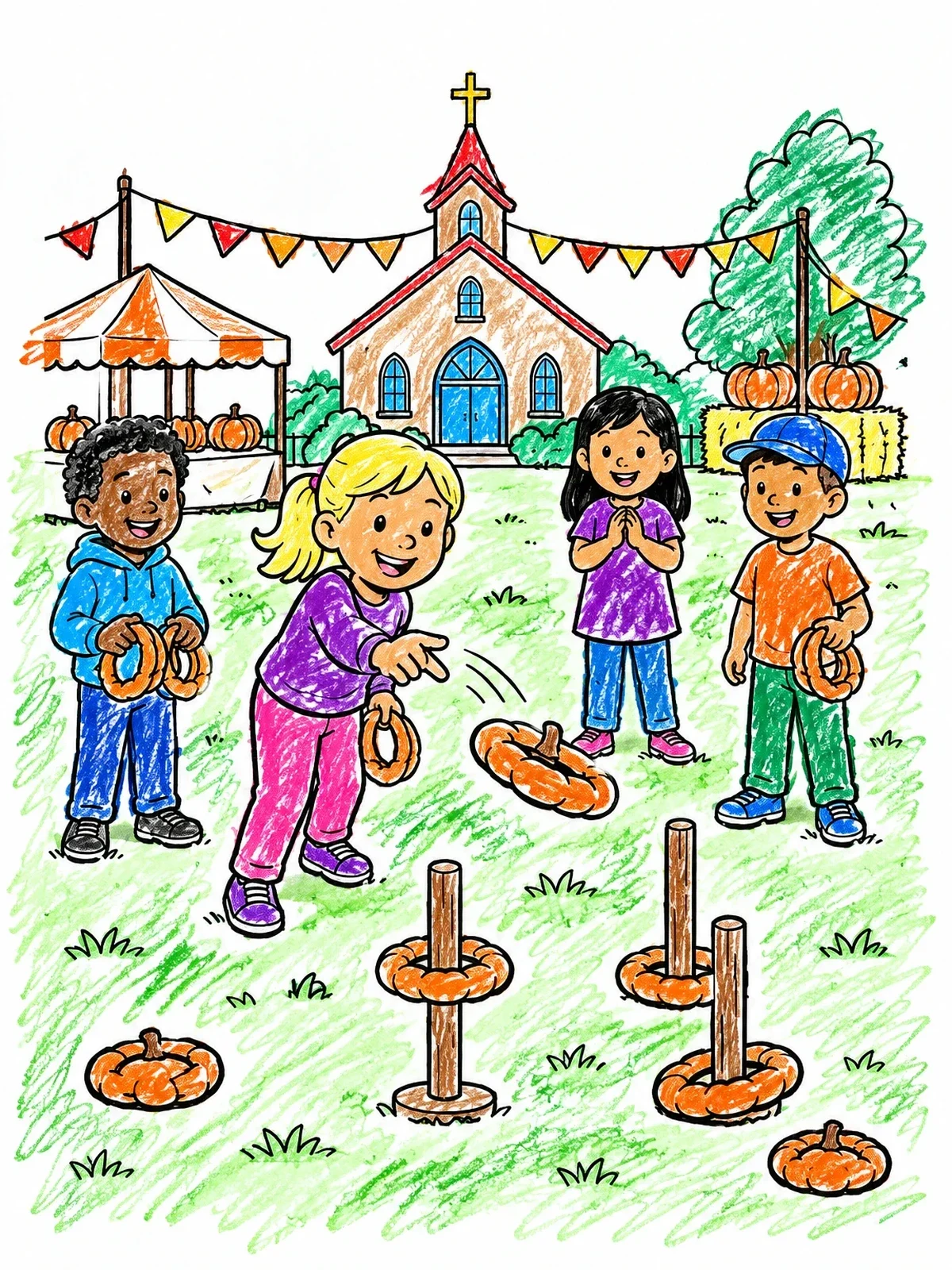 Colored example of the Harvest Festival Ring Toss Game coloring page