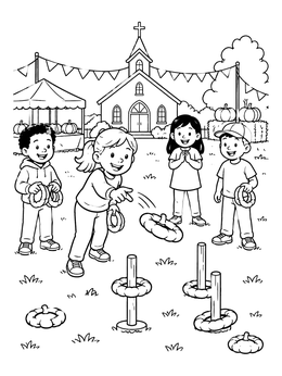 Free printable Harvest Festival Ring Toss Game coloring page