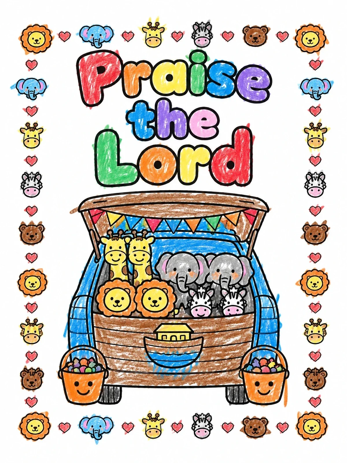 Colored example of the Noah's Ark Trunk Or Treat coloring page