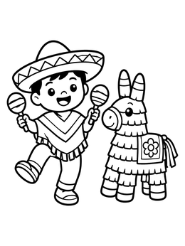 Free printable Boy Dancing By Donkey Piñata coloring page