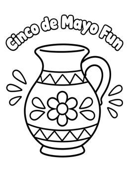 A decorated Mexican clay pitcher in this cinco de mayo coloring page for young artists.