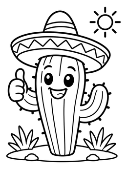 Free printable Happy Cactus Wearing A Sombrero coloring page