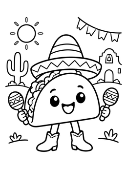 Free printable Happy Taco With Maracas coloring page