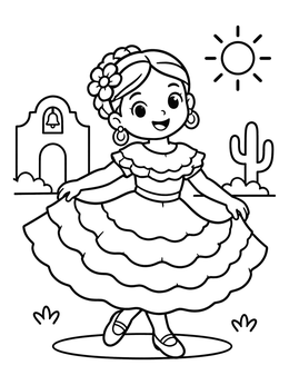 Free printable Mexican Folk Dancer Twirling Skirt coloring page