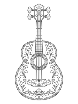 An ornate guitarron on this cinco de mayo coloring page.