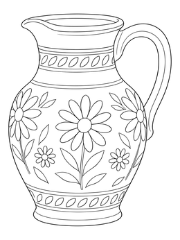 Decorated clay jug on this cinco de mayo coloring page with floral daisy motifs.