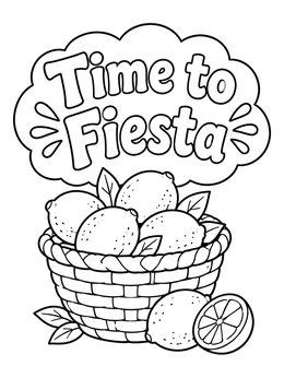 A basket of fresh citrus fruit on this festive cinco de mayo coloring page.