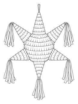 A festive cinco de mayo coloring page featuring a traditional star pinata with hanging streamers.
