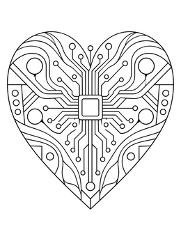 Free printable Electronic Circuit Board Heart coloring page