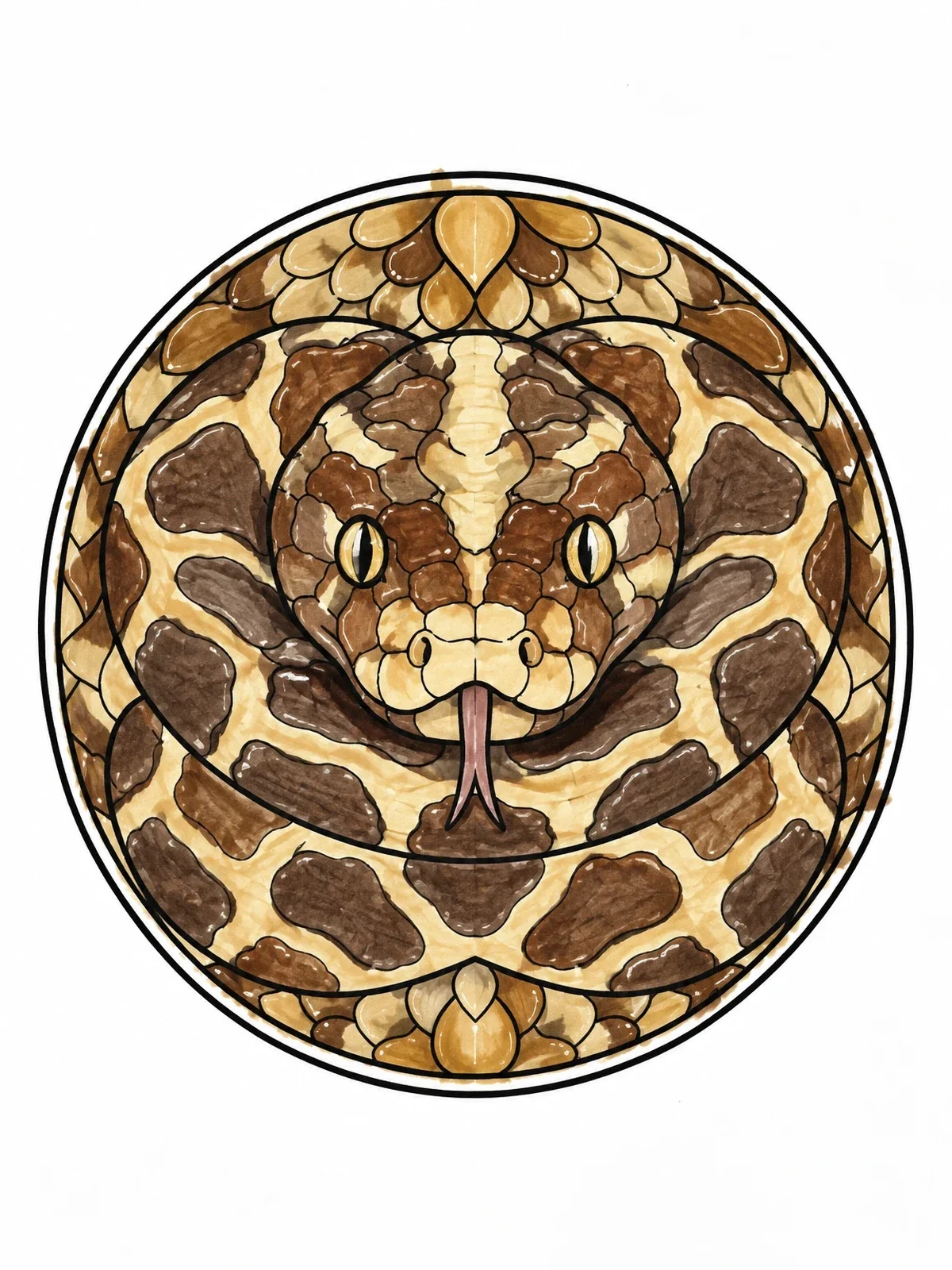 Colored example of the Circular Coiled Burmese Python Mandala coloring page