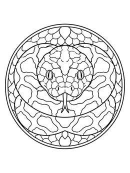Free printable Circular Coiled Burmese Python Mandala coloring page