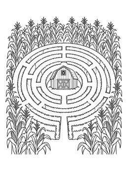 Free printable Circular Corn Maze With Farm Barn coloring page