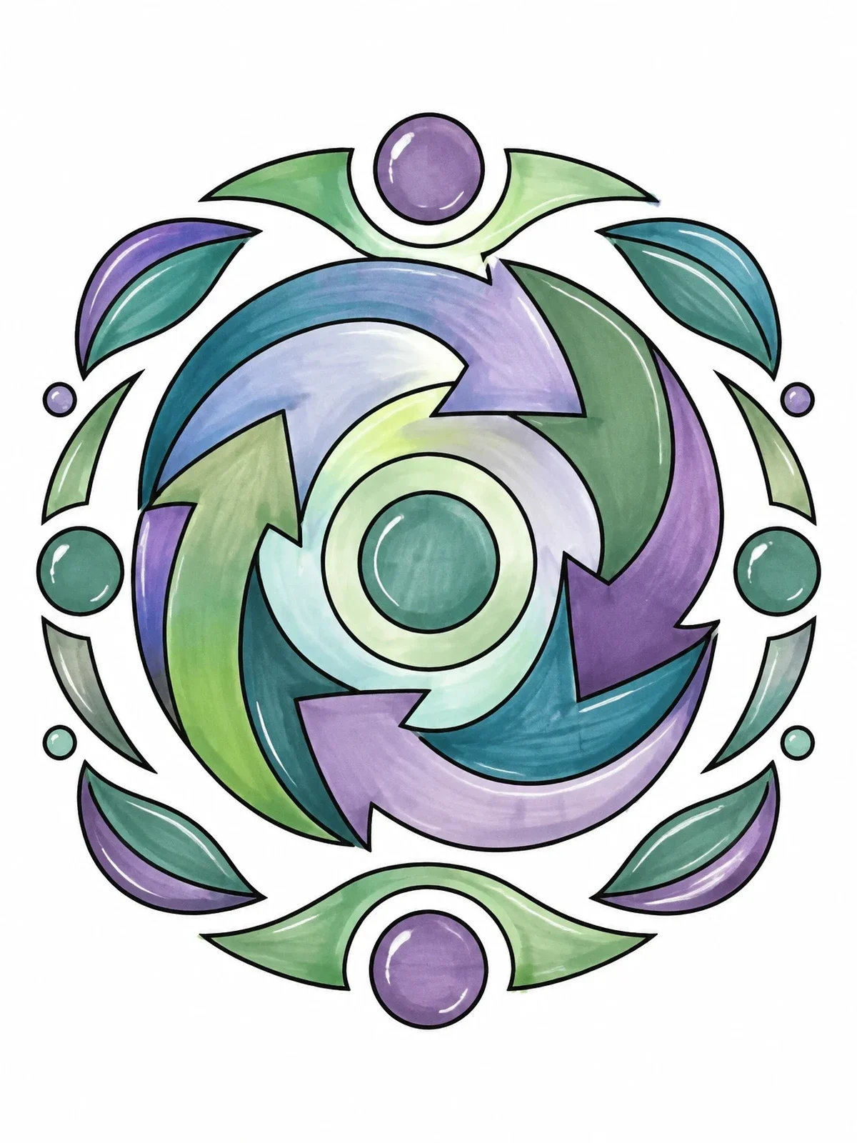 Colored example of the Circular Flow Arrow Mandala coloring page