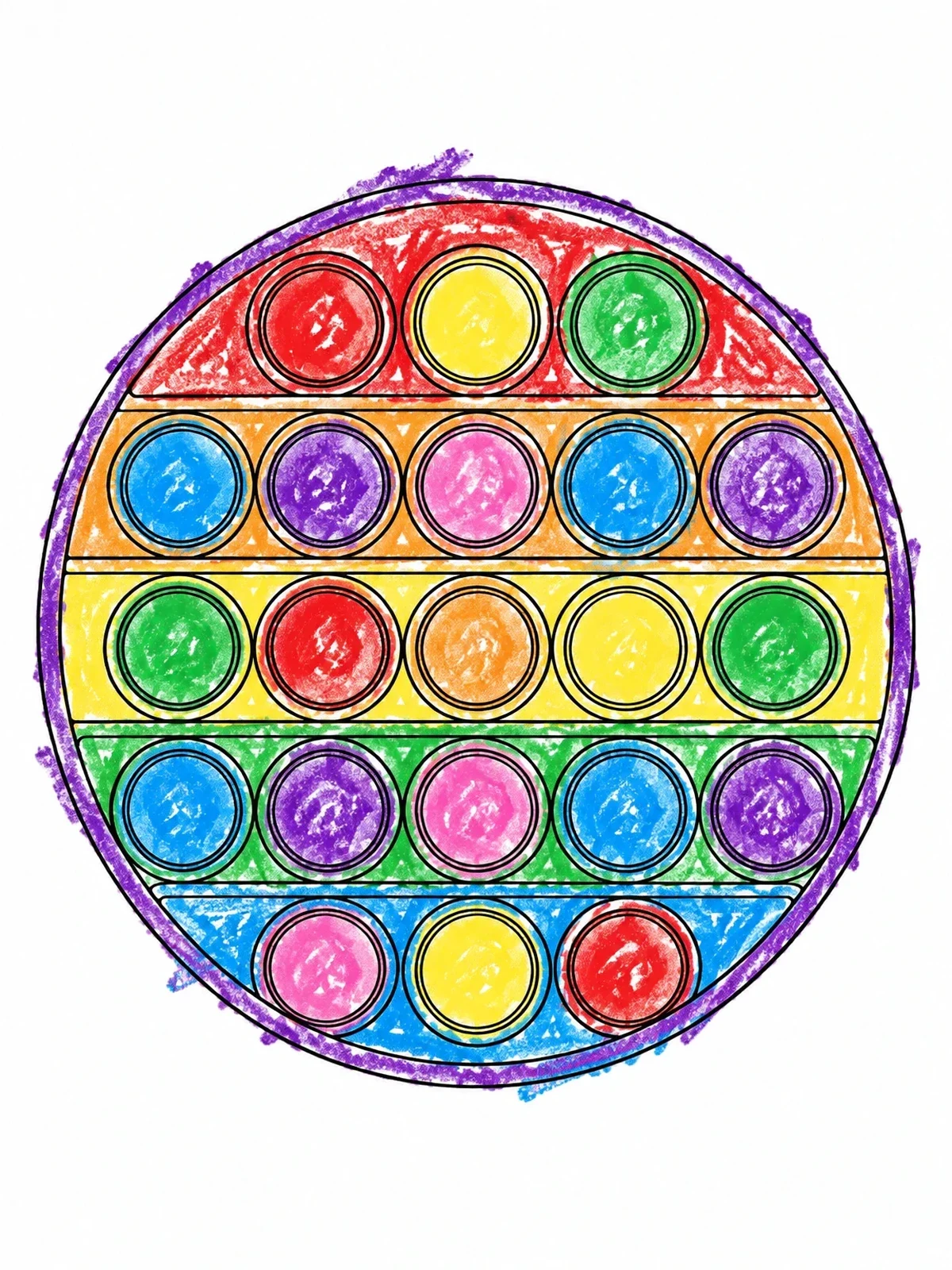 Colored example of the Circular Pop It Bubble Toy coloring page