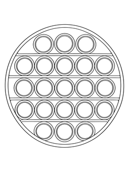 Round pop it fidget toy coloring page viewed from above with neat rows of bubbles.