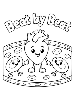 Free printable Cute Heart And Blood Cells coloring page