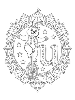 Free printable Circus Bear On Unicycle Letter U coloring page