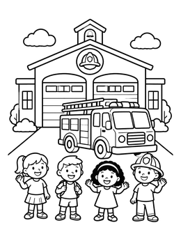 Free printable Children Visiting The Fire Station coloring page