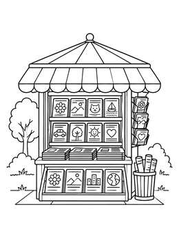 Free printable Cozy Outdoor Newsstand Kiosk coloring page