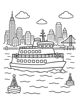 Free printable City Harbor Ferry Boat coloring page