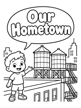 Free printable Rooftop Water Towers In The City coloring page