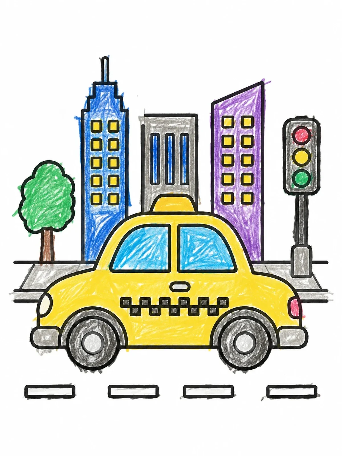 Colored example of the City Taxi On The Street coloring page