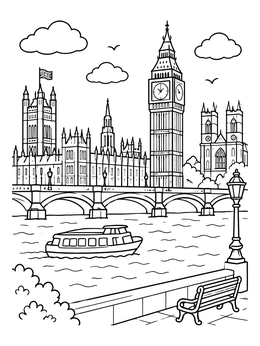 Free printable London River Thames Skyline coloring page