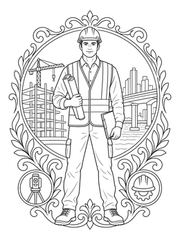 Free printable Civil Engineer On Construction Site coloring page