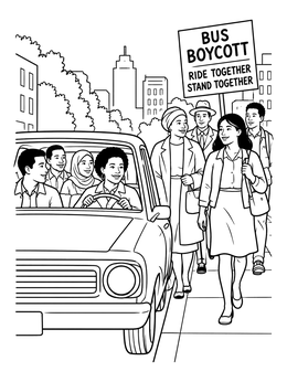 Free printable Bus Boycott Carpool And Walkers coloring page