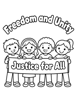 Free printable Children Holding Justice For All Banner coloring page