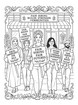 Free printable Fair Hiring Rights Demonstration coloring page