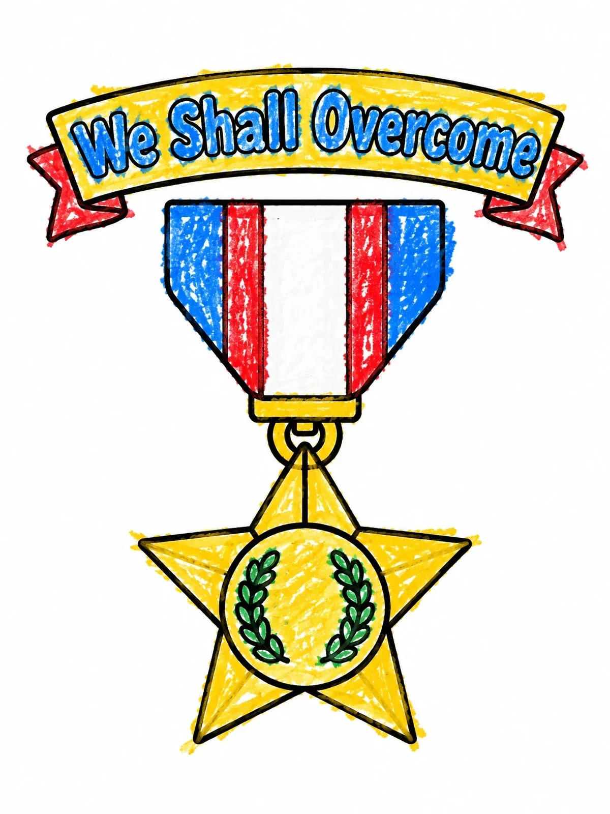 Colored example of the Freedom Medal And Banner coloring page
