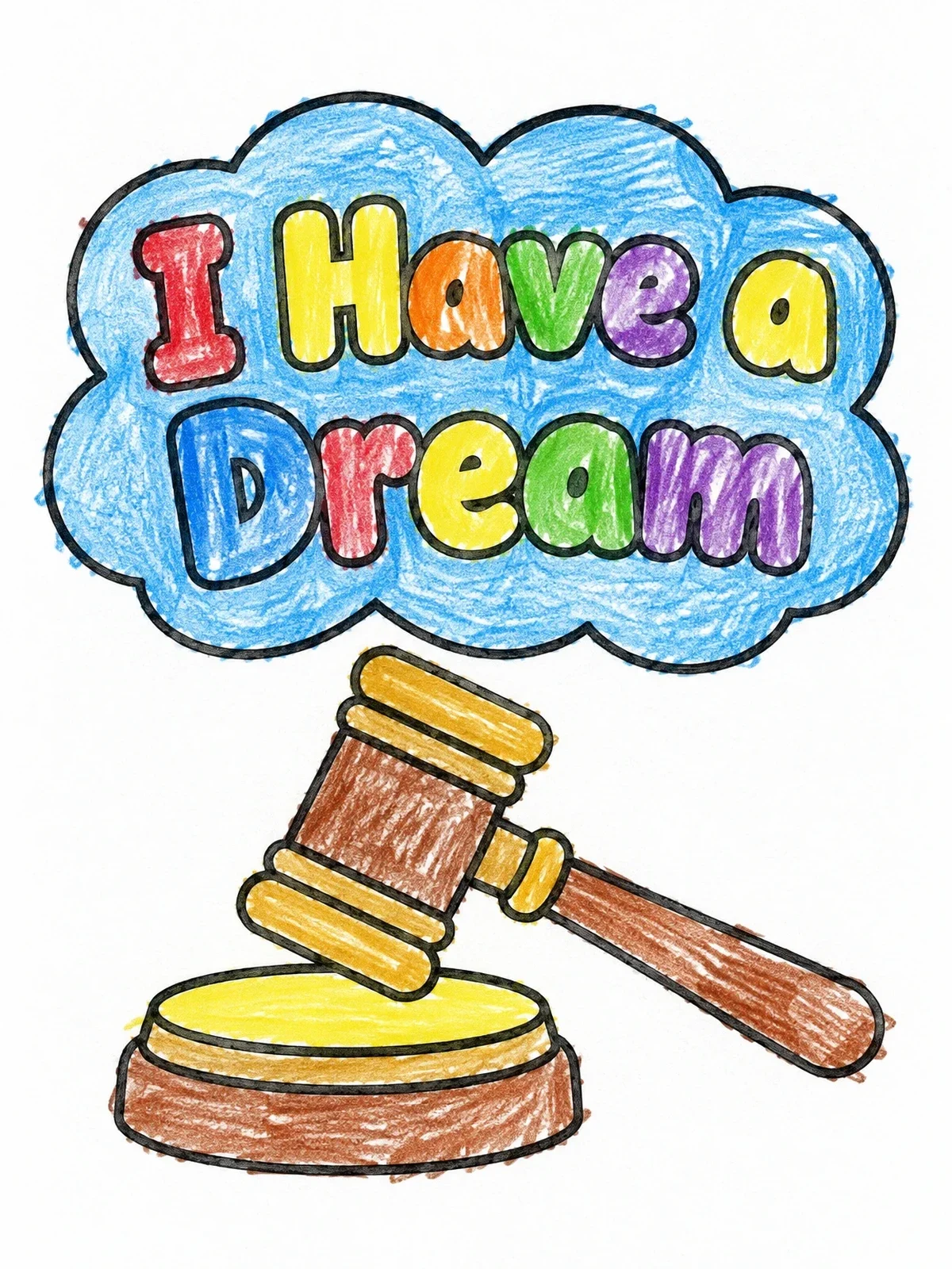 Colored example of the I Have A Dream Gavel coloring page