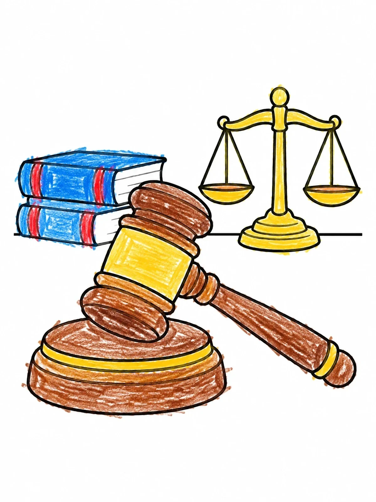 Colored example of the Judge Gavel And Scales Of Justice coloring page