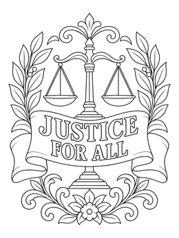 Free printable Justice For All Scales Emblem coloring page
