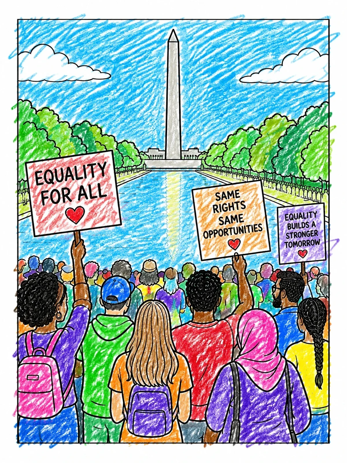 Colored example of the Civil Rights March At The National Mall coloring page