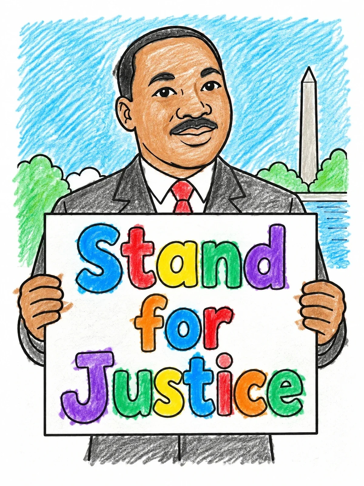 Colored example of the Martin Luther King Jr. Justice Sign coloring page